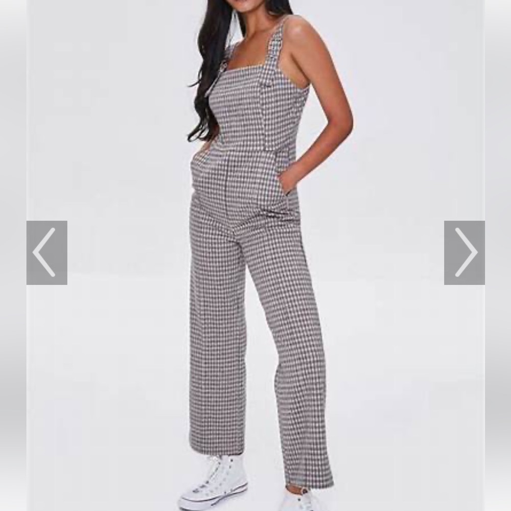 Forever 21 Houndstooth Jumpsuit Buckle Sleevless